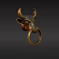 Ornate Bull Head Shaped Brass Door Handle With Decorative Ring Design