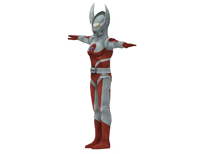 Game Movie Character In Red And Silver Suit With Horned Head And Chest Gem 3d model