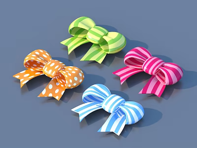 Colorful Decorative Ribbon Bows with Green Striped Orange Polka Dot Blue and Pink Striped Patterns 3d model