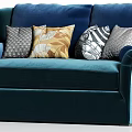 Modern Teal Two Seater Sofa With Decorative Pillows In Mixed Patterns 3d model