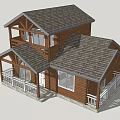 Wooden Two Story Detached Villa With Gray Roof White Porch Railings And Mountain View