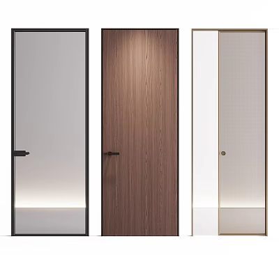Modern Minimalist Swing Doors With Wooden Glass And Metal Frame Designs 3d model