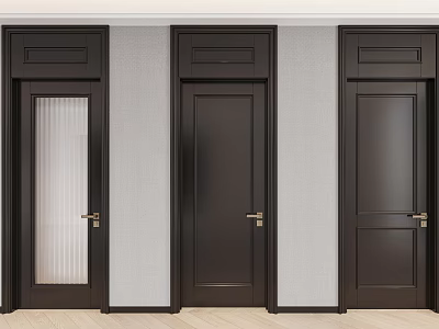 Dark Colored Modern Hinged Doors With Solid And Glass Panels On Light Wall Background 3d model