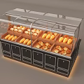 Display Showcase With Glass Cover Black Cabinets Illuminated Base And Various Bread Pastries