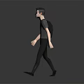3D Game Movie Character Male Walking With Gray T Shirt Black Pants And Backpack