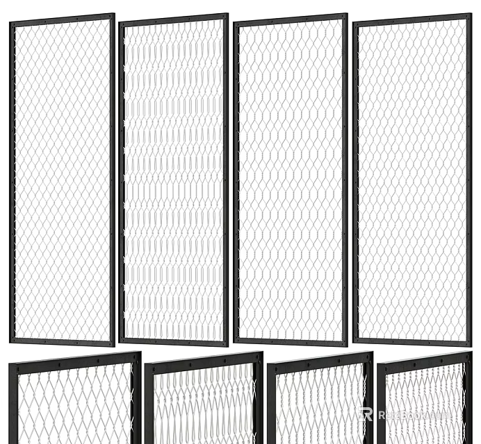 Modern Architectural Metal Mesh Building Components With Frame Structure And Grid Design 3d model 