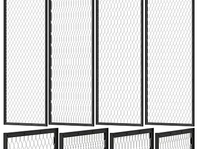 Modern Architectural Metal Mesh Building Components With Frame Structure And Grid Design 3d model