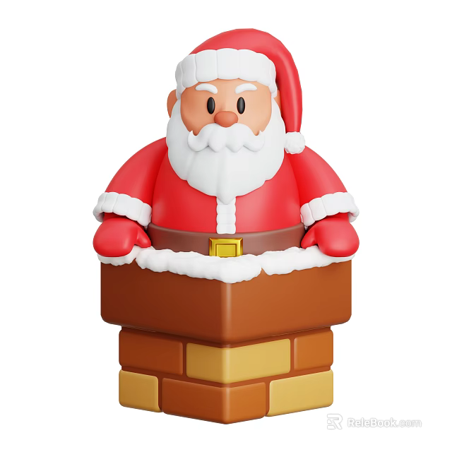 Festive Christmas Decorative Ornament Set With Santa Claus Figure And Chimney Design 3d model 