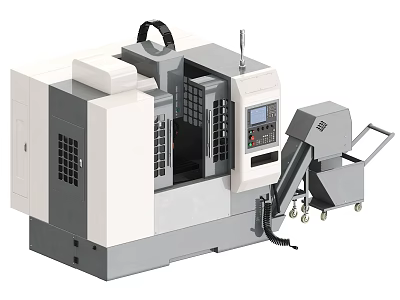 Industrial CNC Machining Center With White Gray Design Display Screen Control Panel And Chip Conveyor 3d model