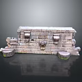 Ancient Stone Wall Scenery with Carved Lion Heads and Symmetrical Stone Bases