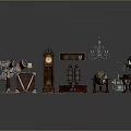 Vintage Decorative Items Collection With Telescope Clock Globe Chandelier Cabinet And Lantern