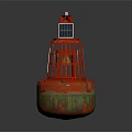 Marine Red Buoy Equipped With Solar Panel And Small House On Top