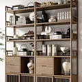 Chinese Wooden Display Shelf with Multi Layers Vases Books Teapots Decorations Drawers Grid Design