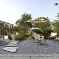 Modern Courtyard Garden Landscape Design With Natural Stepping Stone Path And Comfortable Outdoor Leisure Areas