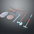 Various Medieval Fantasy Weapons Collection Including Bow Sword Axe Dagger Shield And Helmet 3d model