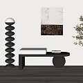 Modern Black Bench With White Cushion Near Abstract Painting And Floor Lamp On Wooden Floor