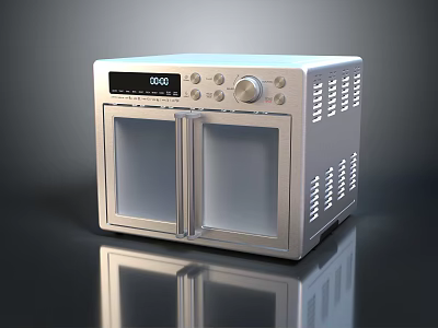 Stainless Steel Modern Kitchen Appliance With Digital Display Double Door And Countertop Design 3d model