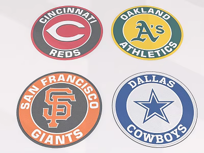 Professional Sports Team Logos Including Cincinnati Reds Oakland Athletics San Francisco Giants and Dallas Cowboys 3d model
