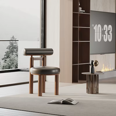 Modern Dining Chair With Leather Seat And Wooden Legs In Contemporary Interior 3d model