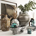 Decorative Vases With Plants And Aromatherapy Items In Modern Interior