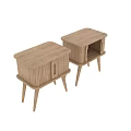 Modern Wooden Bedside Table with Vertical Striped Panel Single Door Handle and Slim Legs