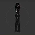 Two Detailed Female Characters In Black Outfit With Belt Gloves Front Back View