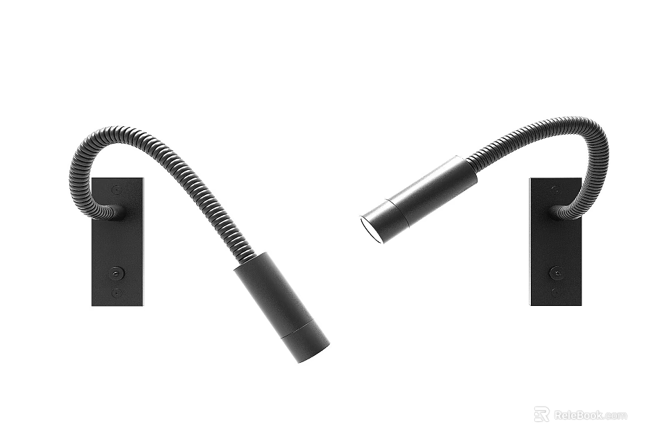 Black Wall Lamps with Flexible Gooseneck Design and Cylindrical Light Heads 3d model 
