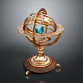 Brass Decorative Ornament Set With Blue Gemstone And Vintage Design Base