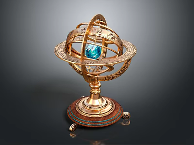 Brass Decorative Ornament Set With Blue Gemstone And Vintage Design Base 3d model