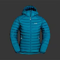 Blue Hooded RAB Down Jacket With Lightweight Quilted Design And Warm Insulation 3d model