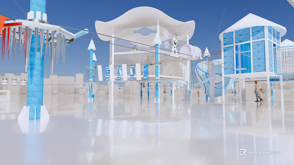Modern Blue And White Architecture With Transparent Structure Glass Curtain Walls And Smooth Floor Reflections 3d model 