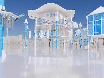 Modern Blue And White Architecture With Transparent Structure Glass Curtain Walls And Smooth Floor Reflections 3d model
