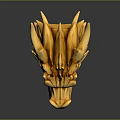 Intricately Carved Wooden Dragon Head Sculpture With Sharp Horns And Open Mouth