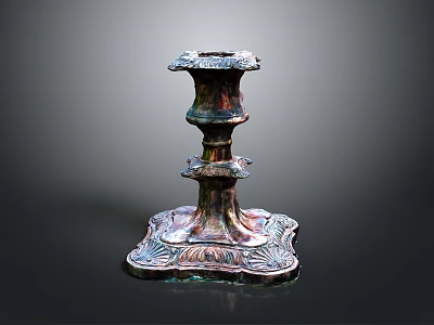 Antique Copper Candle Holder Featuring Carved Details And Multi Tiered Design 3d model