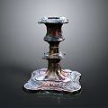 Antique Copper Candle Holder Featuring Carved Details And Multi Tiered Design