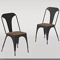 Modern Minimalist Dining Chairs With Black Metal Frame And Natural Wooden Seat