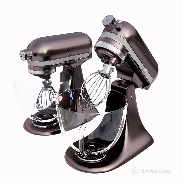 Sleek Modern Kitchen Stand Mixers With Metallic Brown Design And Transparent Mixing Bowls 3d model 