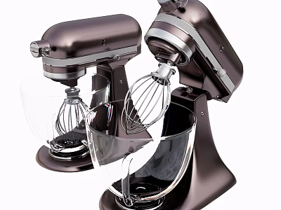 Sleek Modern Kitchen Stand Mixers With Metallic Brown Design And Transparent Mixing Bowls 3d model