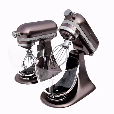 Sleek Modern Kitchen Stand Mixers With Metallic Brown Design And Transparent Mixing Bowls 3d model