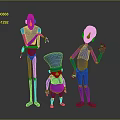 Three Blue Cartoon Character Models With Different Body Types And Simple Poses