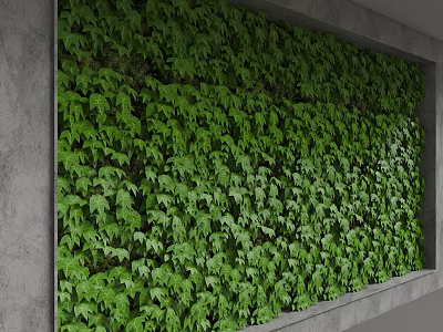 Lush Green Plants Covered Decorative Background Wall With Concrete Frame Detail 3d model