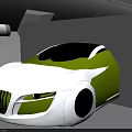 White Futuristic Concept Sports Car with Sleek Body Design in Modern Tunnel and Overhead Lighting