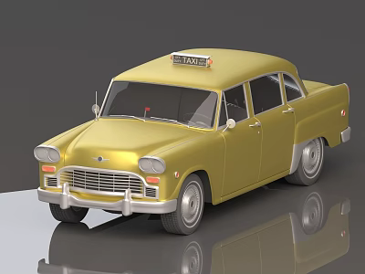 Shiny Yellow Vintage Taxi Car With Classic Design And Roof Taxi Sign 3d model
