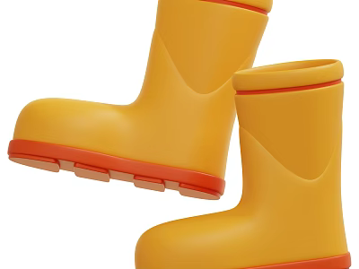 Yellow Kids Rain Boots With Orange Soles For Stylish Outdoor Activities 3d model