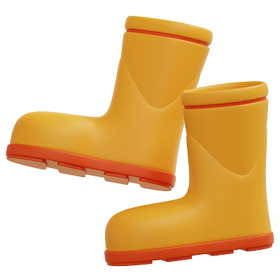Yellow Kids Rain Boots With Orange Soles For Stylish Outdoor Activities 3d model