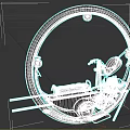 Unique Vintage Motorcycle With Large Circular Frame Metal Parts And Retro Engine