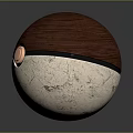 Wooden Top Stone Bottom Sphere With Black Ring And Copper Button