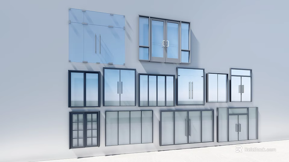 Modern Home Exterior Glass Windows And Doors With Sliding Hinged Styles 3d model 