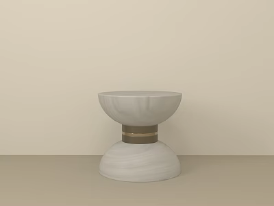 Minimalist White Marble Stool With Brass Ring Accent And Modern Design 3d model