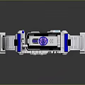 White And Blue Circular Tech Device With Ring Frame And Black Components